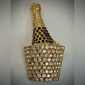 Elegant Gold and Black Champagne Bottle Brooch